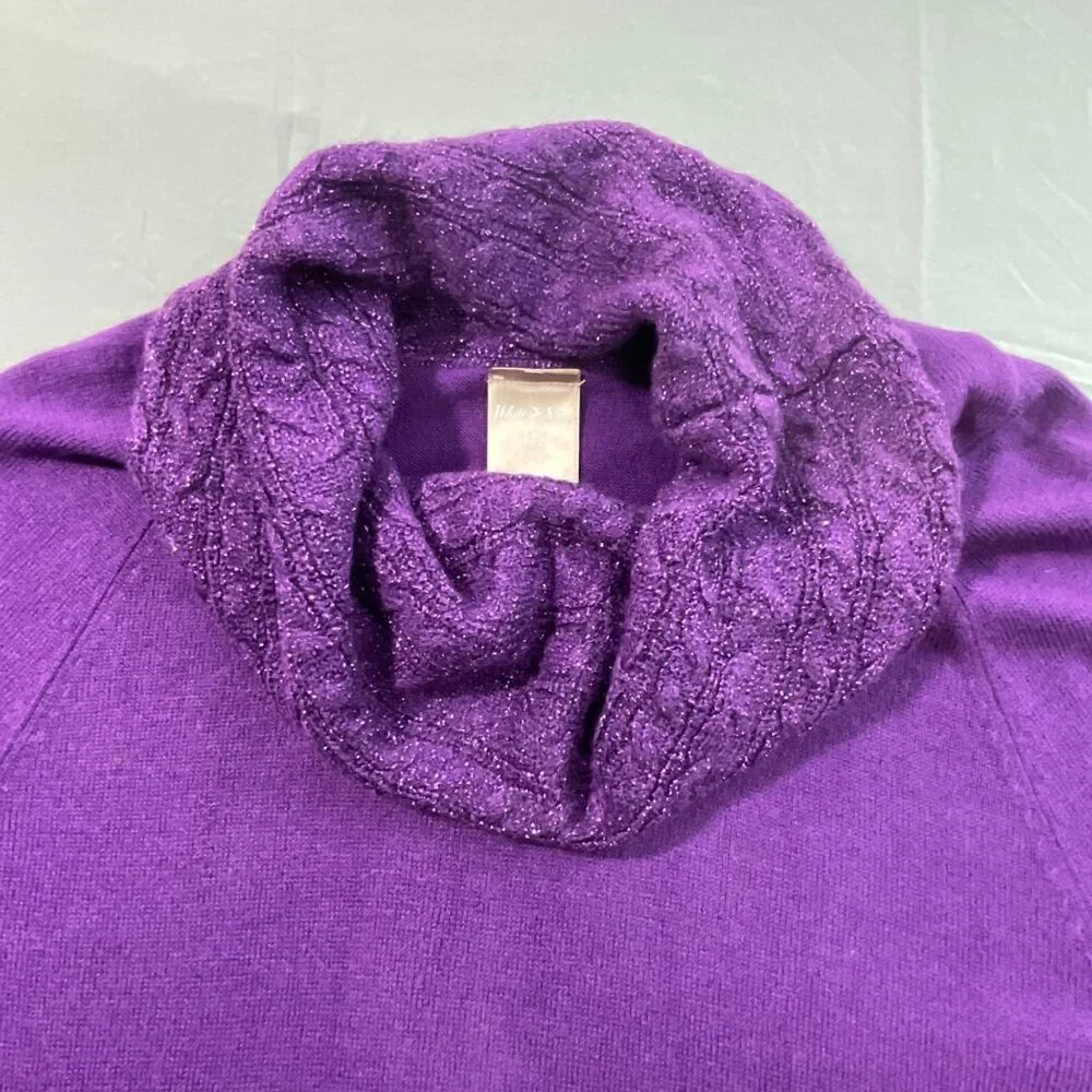 NWT White Stag Y2K Purple Cowl Neck Long Sweater‎ Women S 4/6 Metallic Knit Trim